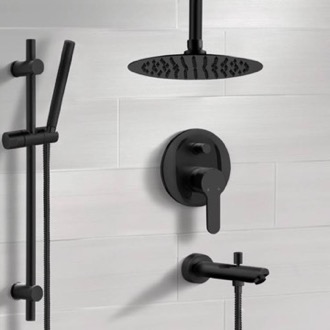 Tub and Shower Faucet Black Ceiling Tub and Shower Faucet Set with Handheld Remer TSR44